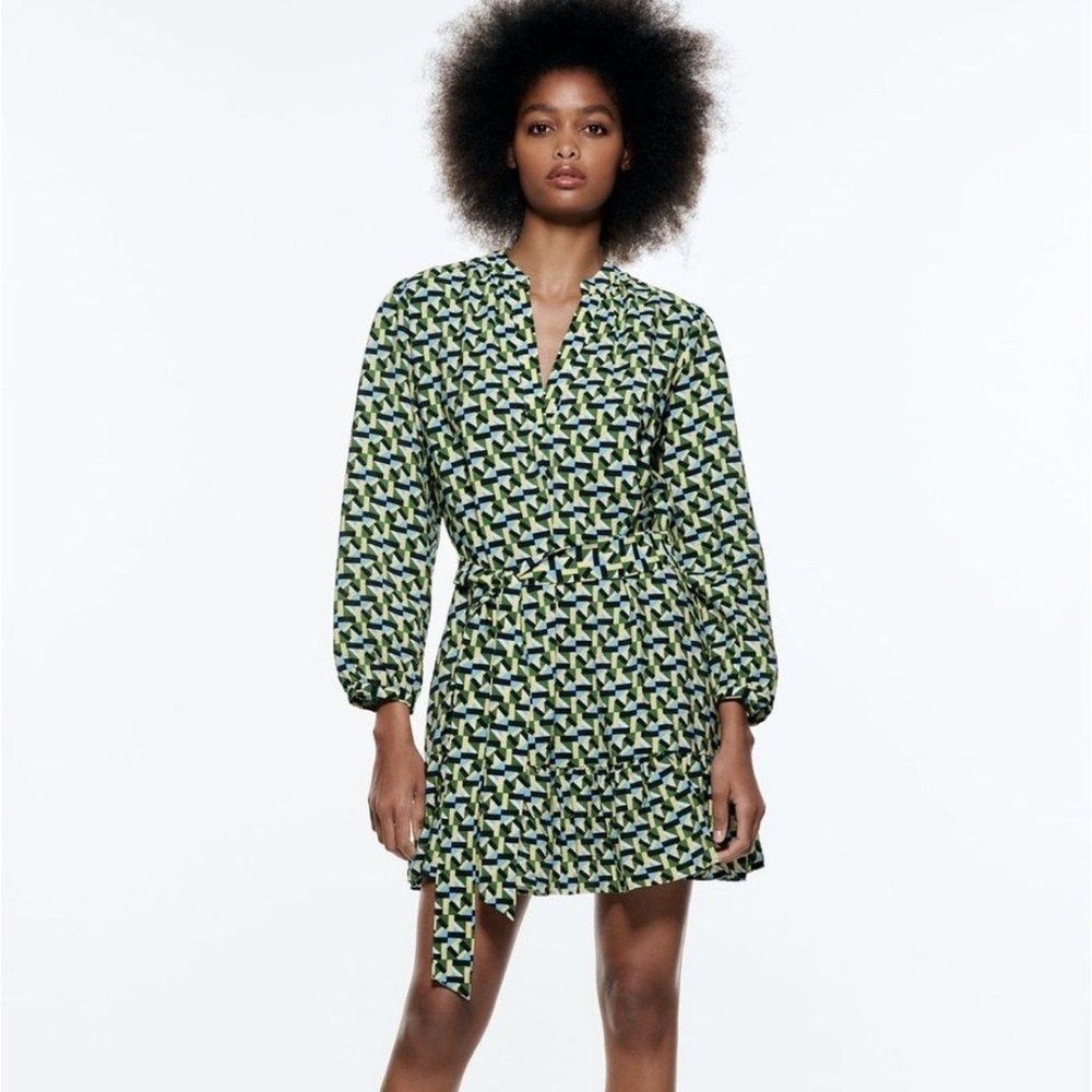 Zara Geometric Long Sleeve Mini Dress